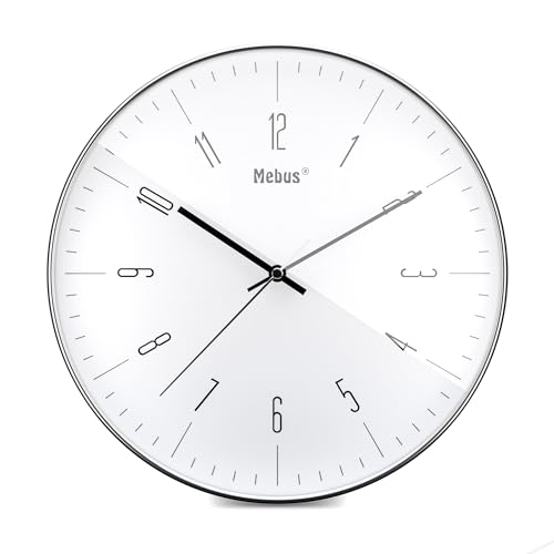 Designer Quartz Wall Clock in Metal Look Quartz Movement 30cm Diameter Chrome Silver Model 18950