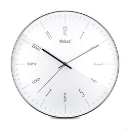 Designer Quartz Wall Clock in Metal Look Quartz Movement 30cm Diameter Chrome Silver Model 18950
