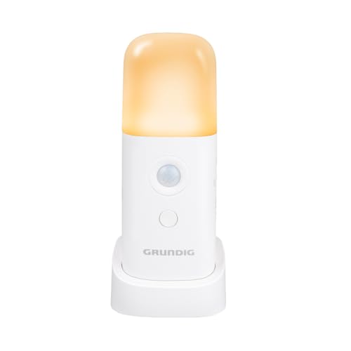 Grundig Portable Sensor Lamp - LED Night Light with Motion Sensor - 120 Lumens - USB-C Rechargeable - Stand Included - White