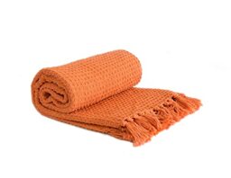 Emma Barclay Honeycomb - Recycled Cotton Plain Waffle Textured Chair Sofa Setee Throw Over Blanket in Orange - 90x100 (228x254cm)