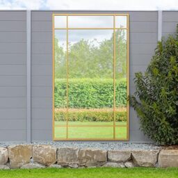 "MirrorOutlet The Genestra - Gold Modern Contemporary Leaner and Wall Garden Mirror 71"" X 43"" (180CM X 110CM) Silver Mirror Glass with Black Metal Frame. Landscape or Portrait. Frost Protected Glass…"