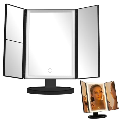 Premier Housewares Portable Tri Fold Border Black Table Mirror - Tri Fold Dressing Table For Makeup - 180 Degree Rotatable Mirror For Dressing Table - Versatile Portable Mirror