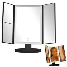 Premier Housewares Portable Tri Fold Border Black Table Mirror - Tri Fold Dressing Table For Makeup - 180 Degree Rotatable Mirror For Dressing Table - Versatile Portable Mirror