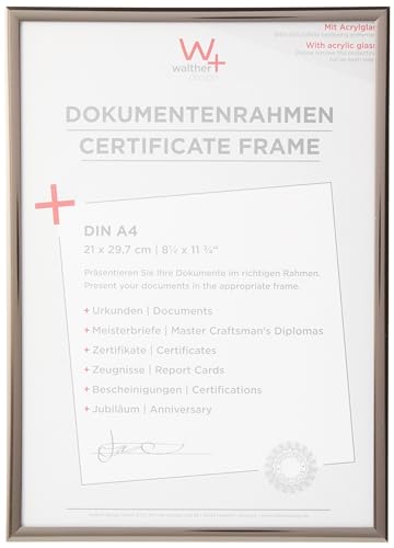 walther Design Picture Frame Steel 21 x 29,7 cm (DIN A4) with Art Glass 3-Pack, New Lifestyle Plastic Frame KVX130D3