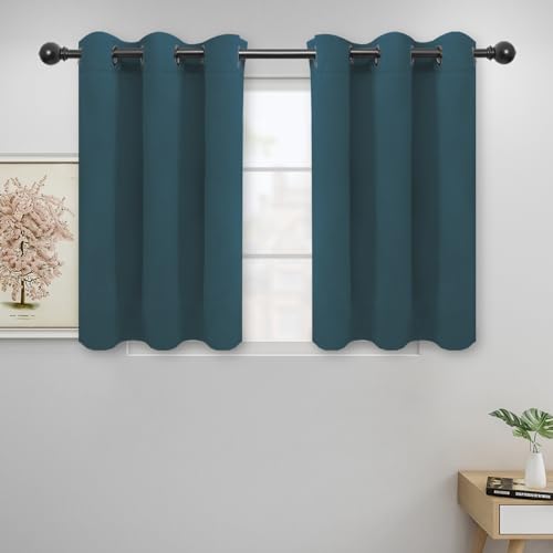 Easy-Going Blackout Curtains for Bedroom, Solid Thermal Insulated Grommet and Noise Reduction Window Drapes, Room Darkening Curtains for Living Room, 2 Panels (42x36 in, Bluestone)