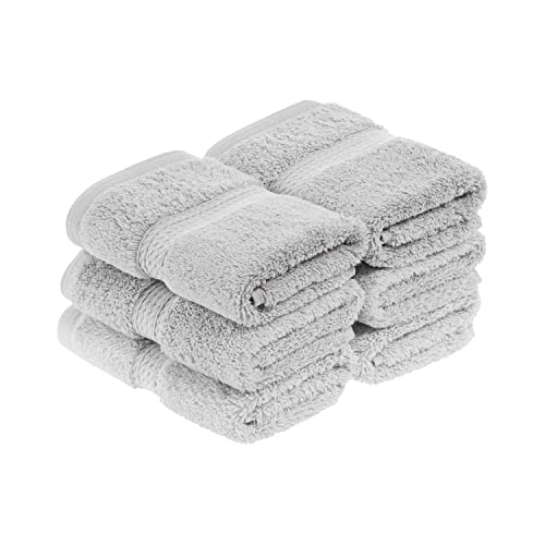 Superior Egyptian Cotton Pile Face Towel/Washcloth Set of 6, Ultra Soft Luxury Towels, Thick Plush Essentials, Absorbent Heavyweight, Guest Bath, Hotel, Spa, Home Bathroom, Shower Basics, Silver