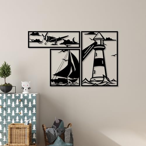 Stylish Black Decorative Metal Wall Accessory Set (3 Pieces) - 1.5 mm Thick - Sizes: 18 x 57 cm, 41 x 33 cm, 60 x 40 cm - Perfect for Modern Home Decor