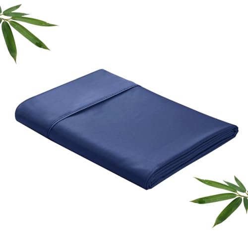 Bamboo Viscose Flat Sheets Only, 400 Thread Count Sateen Weave TwinXL Size Flat Sheet Only, Luxury Soft Cooling for Hot Sleepers, Silky Breathable (Navy Blue, TwinXL)