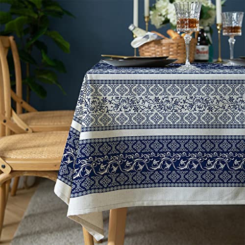 Virtumob Rectangle Tablecloth - 60 x 84 Inch Blue Bohemia Rustic Tablecloth Classic French Country Printed Farmhouse Table Cover for Farmhouse Decoration, Suitable for Home, Kitchen Dining