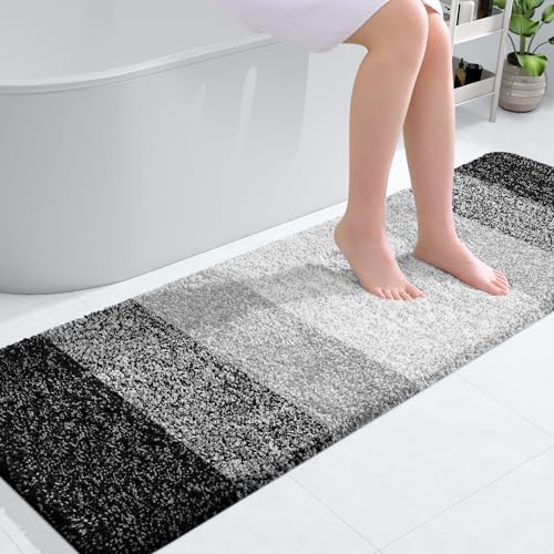 OLANLY Bathroom Rug Mat 59x20, Extra Soft and Absorbent Microfiber Bath Rugs, Non-Slip Plush Shaggy Bath Carpet Runner, Machine Wash Dry, Bath Mats for Bathroom Floor, Tub and Shower, Black