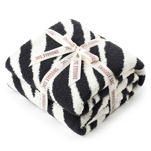 Snuggle Sac Zebra Blanket Black Zebra Print Blanket Twin Size, Ultra Soft Reversible Zebra Throw Blanket for Couch, Sofa & Bed, 60x80 inches