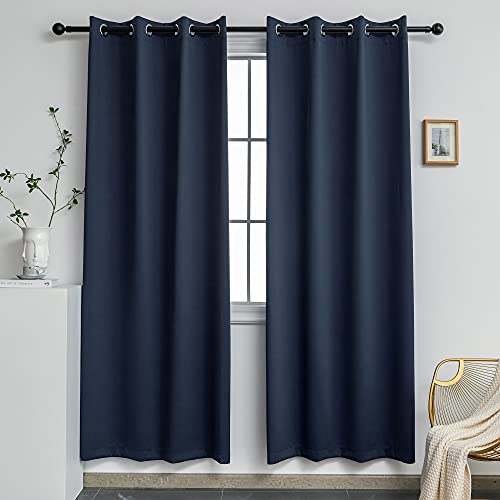 YGO Navy Blackout Curtains for Bedroom - Grommet Thermal Insulated Room Darkening Blockout Curtains for Living Room, Set of 2 Panels (52 x 84 Inch, Dark Blue)