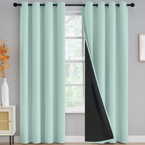 Yakamok 100% Blackout Curtains for Bedroom 84 Inch Length, Total Light Blocking Drapes with Black Backing, Thermal Insulated Solid Grommet Panels for Living Room, Aqua, 52Wx84L, 2 Panels