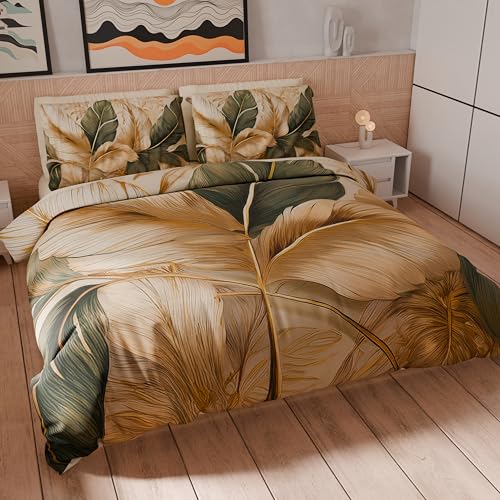 PETTI Artigiani Italiani - Double Duvet Cover Set 230 x 220 cm (2 Pillowcases 75 x 50 cm Included), Microfibre Duvet Cover Set with Digital Floral Print 04 302 - Made in Italy