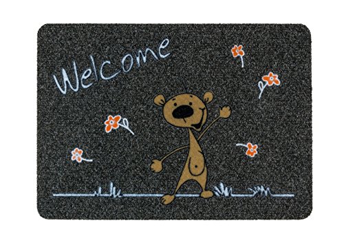 Astra Premium Rep Mat Flocky Color Polypropylene Entrance Door Mat 40 x 60 x 0.8 cm, Welcome Bär - Grau/Anthrazit, 40 x 60 x 0,8 cm