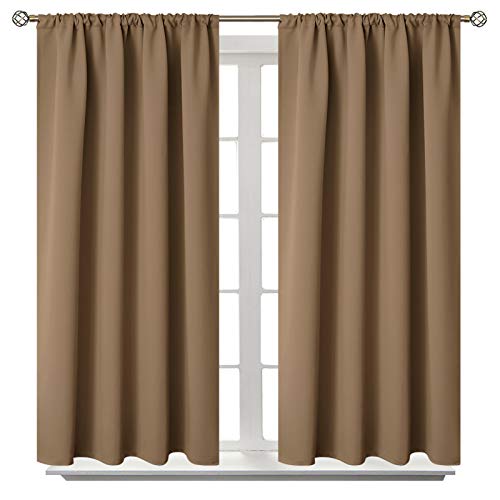BGment Taupe Blackout Curtains, 137 cm Length, thermally insulated, rod pocket, short room darkening curtain for bedroom, kitchen, 106.7 x 137.2 cm, 2 panels