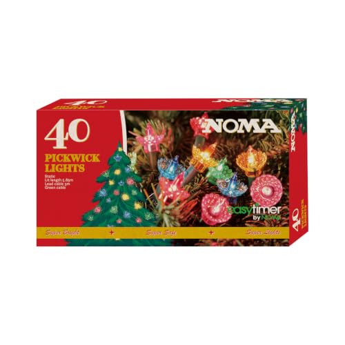 NOMA Multicolour Festive String Lights, 40 Pickwick LEDs, 5.85m (Pack of 1) - Timer Function, 8 Hours On & 16 Off, 5m Lead Cable, 15cm Bulb Spacing, for Indoor & Outdoor Decorations