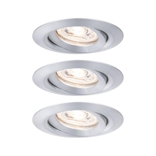 Paulmann 92975 Nova mini Plus LED recessed luminaire Coin EasyDim Round swivelling incl. 3x4.2 watt dimmable recessed Ceiling Spotlight Aluminium recessed lamp Aluminium Warm White 2700 K