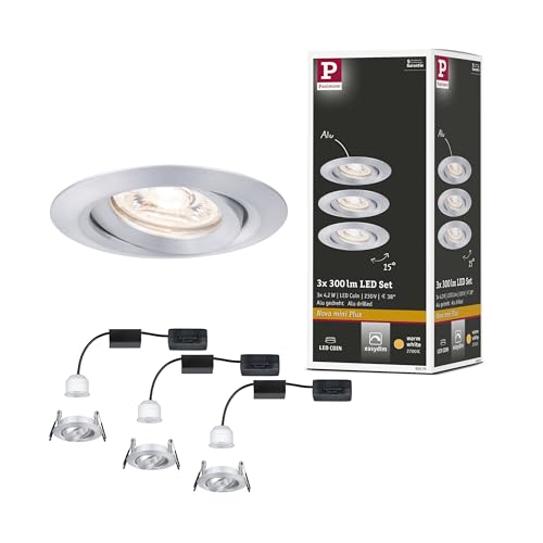 Paulmann 92975 Nova mini Plus LED recessed luminaire Coin EasyDim Round swivelling incl. 3x4.2 watt dimmable recessed Ceiling Spotlight Aluminium recessed lamp Aluminium Warm White 2700 K