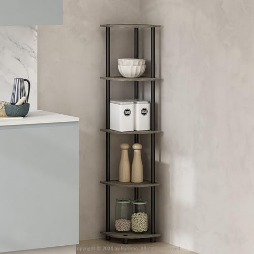 Furinno TURN-N-TUBE Corner Shelf, 5-Tier Corner Display Rack, Shelving Unit, for Organization and Storage, Living Room, Home Office, Garage, Bedroom, French Oak