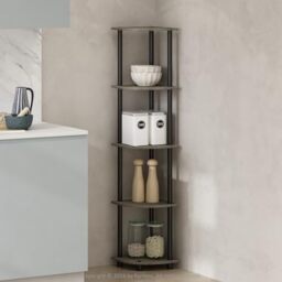 Furinno TURN-N-TUBE Corner Shelf, 5-Tier Corner Display Rack, Shelving Unit, for Organization and Storage, Living Room, Home Office, Garage, Bedroom, French Oak