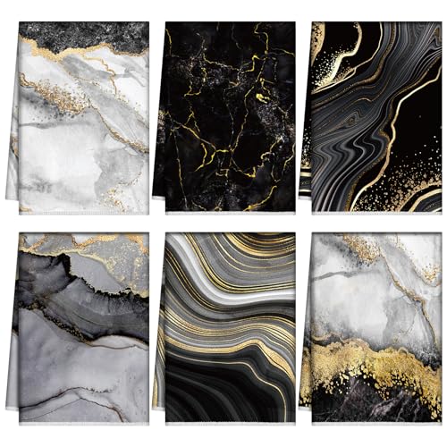 Boyiee Set of 6 Marble Kitchen Towels Marble Summer Tea Towels Absorbent Dish Towels 24 x 16 Inches Kitchen Gifts Hand Towels Gifts for Farmhouse Kitchen Bathroom Decorations
