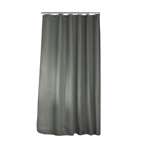 Douceur d'intérieur Quartz Shower Curtain with Hooks 100% Polyester Charcoal 180 x 200 cm