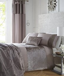 Boulevard Velvet Strip Quilt Duvet Cover and 2 Pillowcase Bed Set, Polyester Cotton, Mink, Super-King