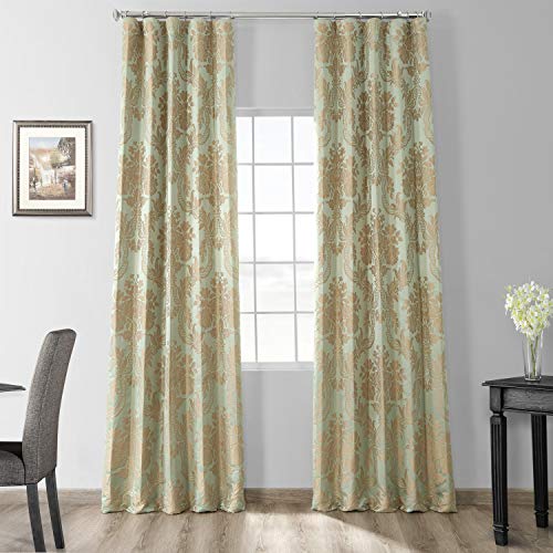 HPD Half Price Drapes Designer Damask Curtains for Room Decoration 120 Inches Long Faux Silk Room Darkening Curtains (1 Panel), 50W x 120L, Jade & Gold