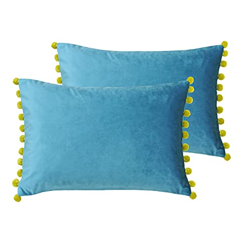Paoletti Fiesta Twin Pack Polyester Filled Cushions, Teal/Bamboo, 35 x 50cm