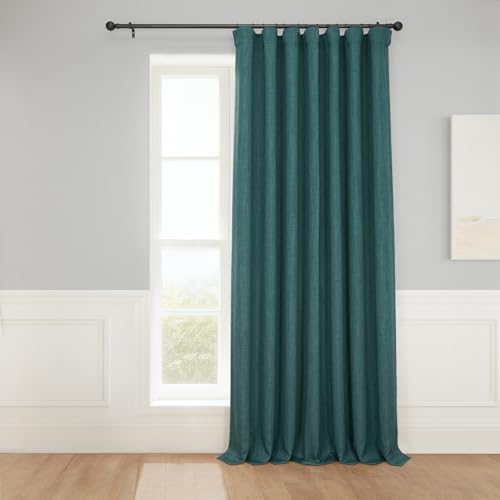 HPD Half Price Drapes Faux Linen Room Darkening Curtains - 96 Inches Long Extra Wide Luxury Linen Curtains for Bedroom & Living Room (1 Panel), 100W X 96L, Slate Teal