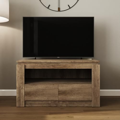 GFW Canyon Oak Wooden 3D Design Compact TV, Entertainment, Media Stand Cabinet Unit with Rear Cable Entry for Max 90 Inch TV, Wood