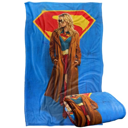 Supergirl And Logo Blue Super Soft Feel Silky Blanket - 36 x 58 Inch