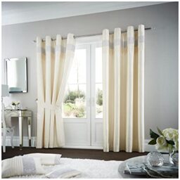"Gaveno Cavailia Oxy Eyelet Curtains Cream, 100% Polyester Luxury Ring Top Drapery with Matching Tie Backs, Two 66""x90"" Glamorous Panels, Easy Care Window Treatment, 66x90 Inches"