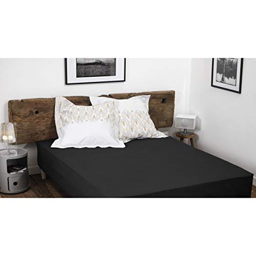 Fitted Sheet 100% Cotton – 57 Thread Count – Size 90 x 190 cm – Black – 30 cm Deep – Tight Weave – Soft, Breathable, Washable