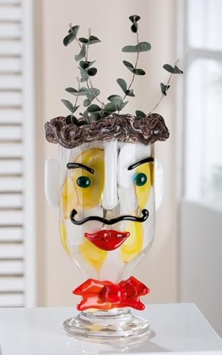 GILDE GLAS art Decorative Vase Face Vase - Vase Made of Coloured Glass - Decoration Living Room Gift for Women Men Height 29 cm Multicoloured