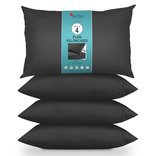GC GAVENO CAVAILIA Housewife Pillowcases 4 Pairs - 100% Microfibre Bed Pillow - Standard Size 75x50 cm - Hypoallergenic Pillowcase - Envelope Closure - Wrinkle, Fade & Stain Resistant - Black