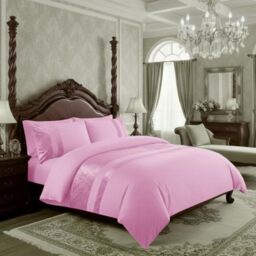 Casabella Luxury Crushed Velvet Panel Band Duvet Cover Sets with Pillow Case King Size Duvet Cover Bedding Set – Pink Crush Velvet King Duvet Cover Sets