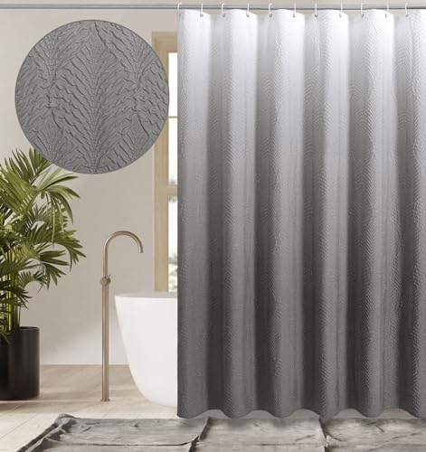 Gibelle Ombre Grey Shower Curtain for Bathroom, 3D Embossed Textured Fabric Shower Curtain, Modern Farmhouse Chic Soft Cloth Shower Curtain Set, 72x72