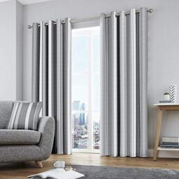 "Fusion Eyelet Curtains – Grey Stripe – W46 x L54"" (117 x 137cm) – 2 Panels – 100% Cotton – Window Treatment for Bedroom & Living Room – Strata Collection – Matching Cushion Available"