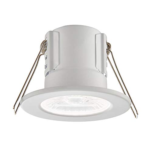 National Lighting SHIELDECO Matt White Finish Steel Fire Rated Cool White LED Anti Glare Low Profile Ceiling Downlight Spotlight IP65 Rated for Bathroom, Shower, Kitchen, Lounge