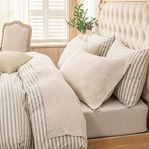 "PURE ERA Jersey Knit 4pc Bed Sheet Set 100% T-Shirt Heather Cotton Super Soft Comfy Breathable Fits Mattress Up to 20"" Extra Deep Pocket (Heather Beige, King)"