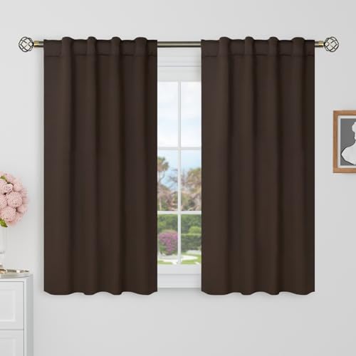 BGment 40 Inch Length Blackout Curtains for Cafe - 38 x 40 inch Short Window Curtains Rod Pocket and Back Tab Thermal Insulated Room Darkening Curtains for Kitchen Bathroom, 2 Panels, Brown