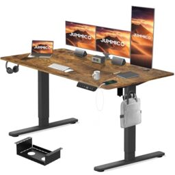 JUMMICO Electric Standing Desk 160x80 cm with Charging Port, Height Adjustable Computer Desk with Cable Tray,Ergonomic Sit Stand up Desk Rising Table Home Office Furniture, Vintage Brown