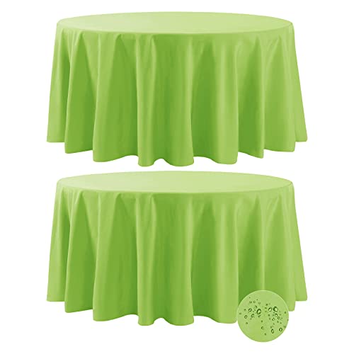 Fokitut 2 Pack Waterproof Round Tablecloth, 108 Inch, Stain Resistant and Wrinkle Polyester Table Cloth, Fabric Table Cover for Kitchen Dining, Wedding, Party, Holiday Dinner-Apple Green