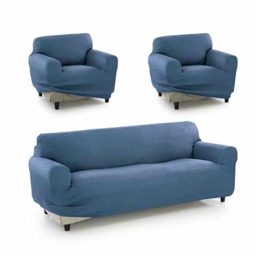 SOFAKOVER?? Super Stretch Sofa Cover, Breathable, Comfortable and Durable, Easy to Install (3 Seater and Two Covers for 1 Seater) Light Blue