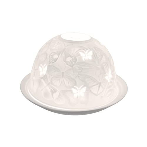 Nordic Lights Butterfly Porcelain Tealight Holder Dome - Candle Holder Projecting 3D Image Use With Scented Candle, LED Light - Living Room Decor Lights - Shade & Plate Set with Gift Box
