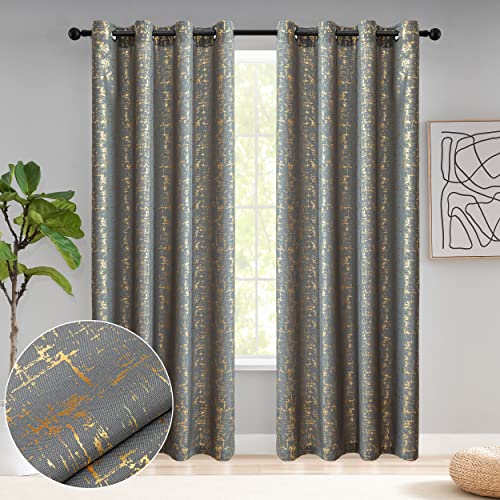 "Taisier Home Gold Foil Print Linen Textured Curtains Geometric Dots Pattern Design Curtains for Bedroom Living Room Thermal Insulated Window Treatment 2 Panels 108"" L,Dark Grey and Gold Drapes Print"