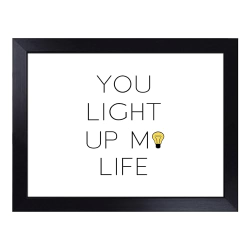 Lap Tray with Bean Bag Cushion, You Light Up My Life Typography Quote - Handmade in the UK, Raised Wooden Edge, Padded Cushion, Heat-Resistant Wipe-Clean Surface, for Meals, Laptops and Crafts