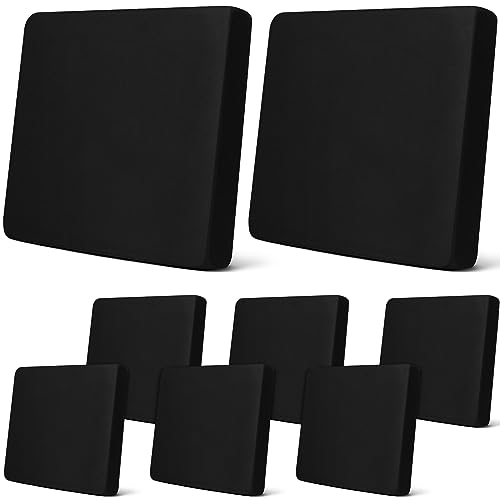 Newwiee 8 Pcs Patio Stretch Sofa Cushion Cover Outdoor Cushion Cover Replacement Couch Slipcover Sofa Seat Cover Flexibility Chair Cushion Cover Furniture Protector (Black,Waterproof Pure)